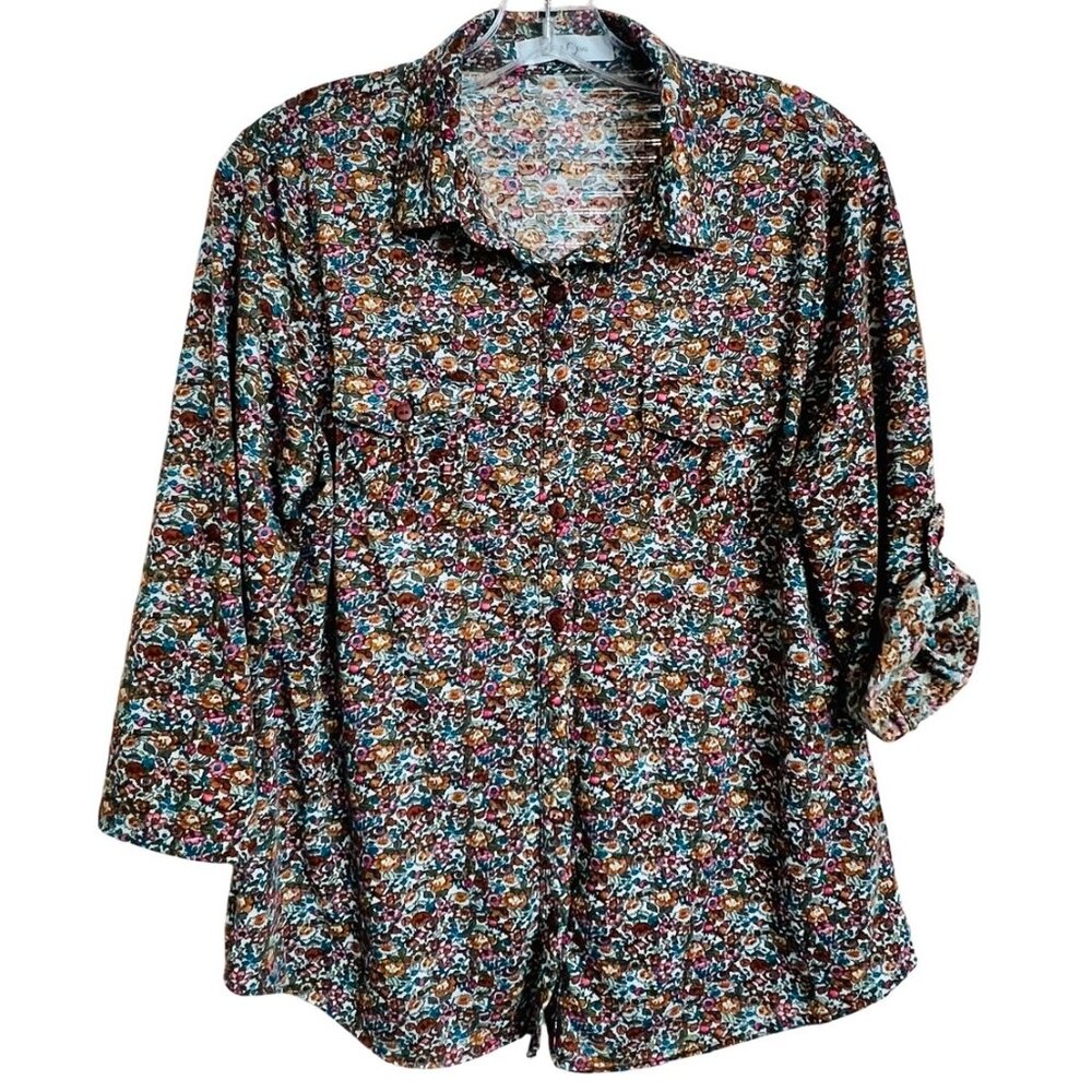 Anthropologie / Eden & Olivia / Floral Button Up Shirt / 3/4 Sleeve / Size L